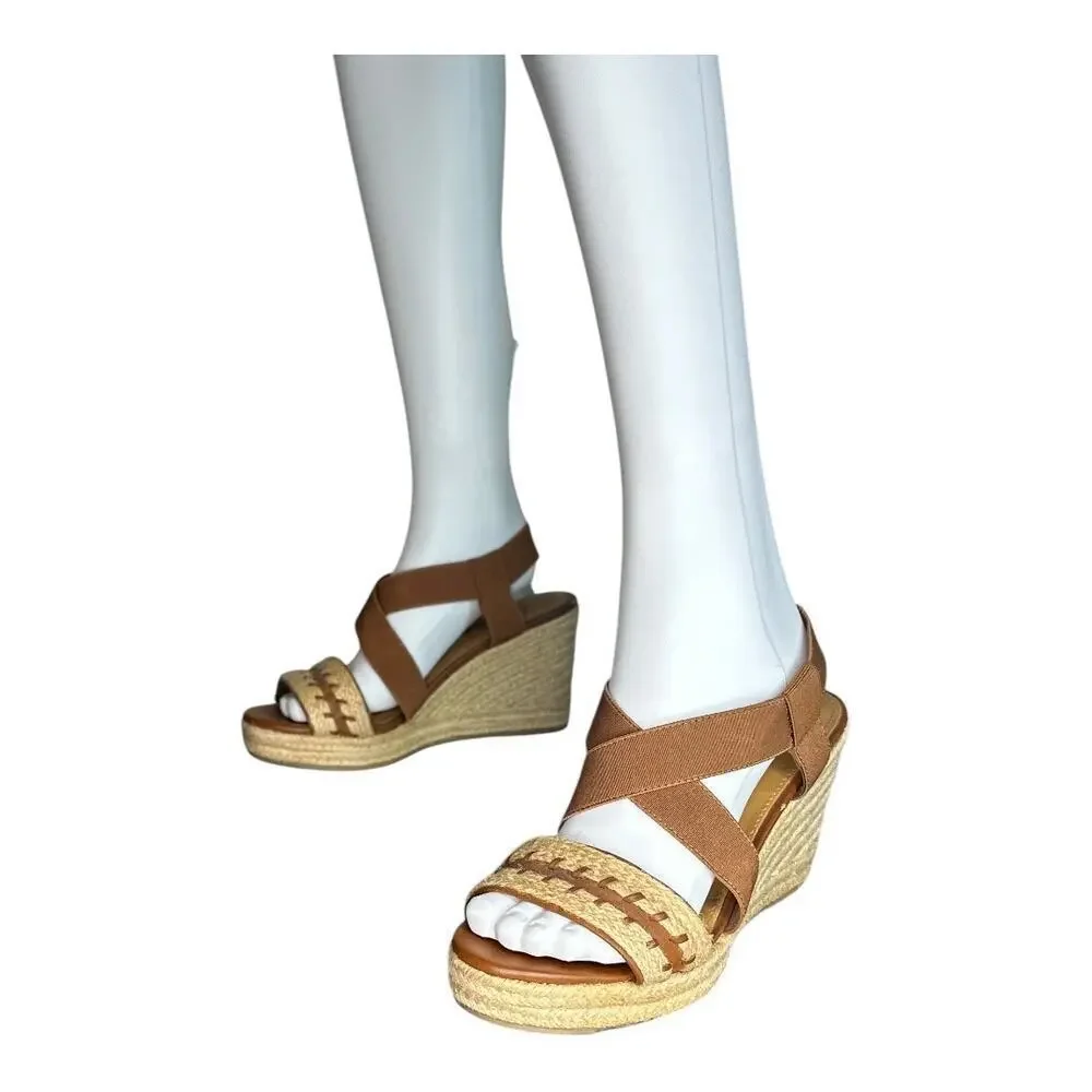 G.H Bass & co women’s size 8.5 espadrille heels brown with beige rope detail​​​